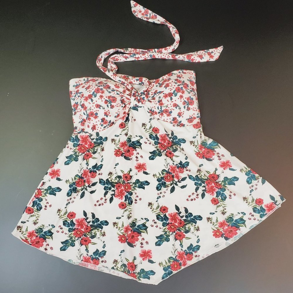 NoBo Floral Halter Top + Built-In Bralette & Baby Doll Flare Sz L Junior